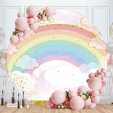 Aperturee - Gold Glitter Rainbow Round Birthday Backdrop